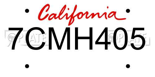 7CMH405 California License Plate