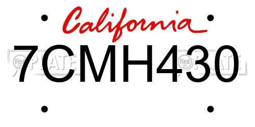 7CMH430 California License Plate