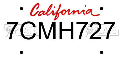 7CMH727 California License Plate