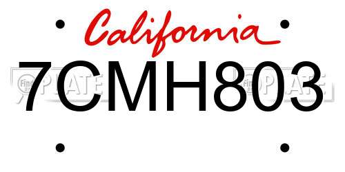 7CMH803 California License Plate