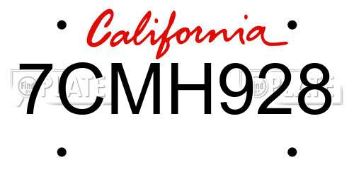 7CMH928 California License Plate