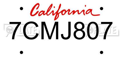 7CMJ807 California License Plate