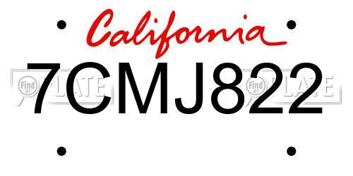7CMJ822 California License Plate