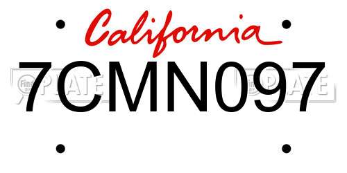7CMN097 California License Plate