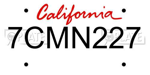 7CMN227 California License Plate