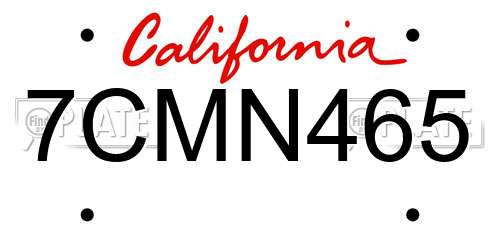 7CMN465 California License Plate