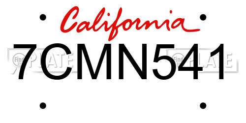 7CMN541 California License Plate