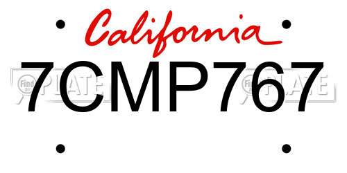 7CMP767 California License Plate