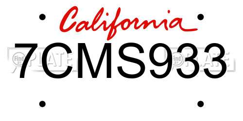 7CMS933 California License Plate