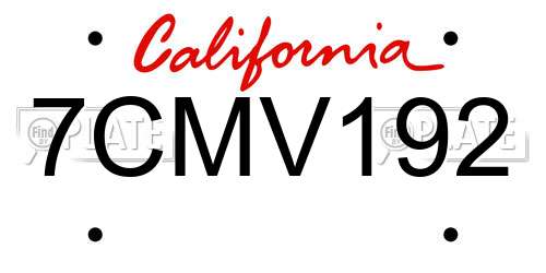 7CMV192 California License Plate