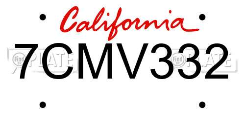 7CMV332 California License Plate