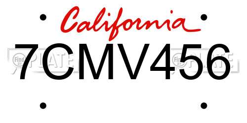 7CMV456 California License Plate