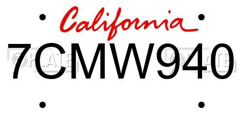 7CMW940 California License Plate