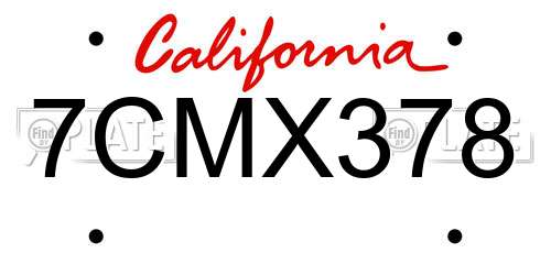 7CMX378 California License Plate