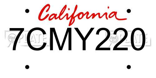 7CMY220 California License Plate