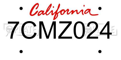 7CMZ024 California License Plate