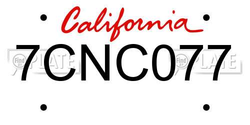 7CNC077 California License Plate