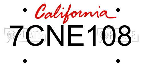 7CNE108 California License Plate