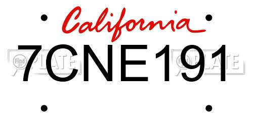 7CNE191 California License Plate
