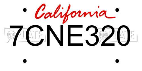 7CNE320 California License Plate
