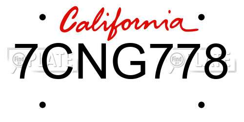 7CNG778 California License Plate