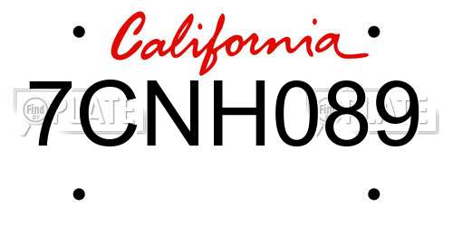7CNH089 California License Plate
