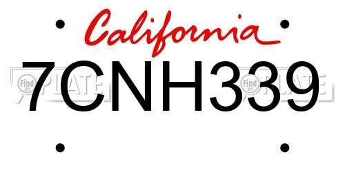 7CNH339 California License Plate