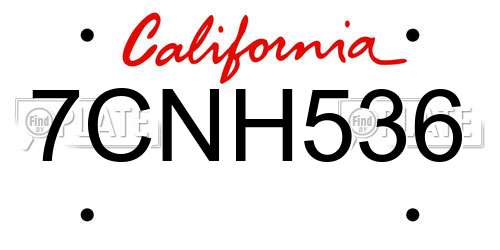 7CNH536 California License Plate