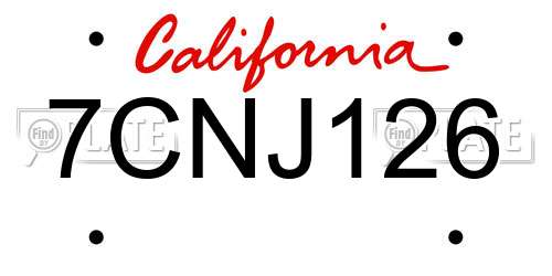 7CNJ126 California License Plate