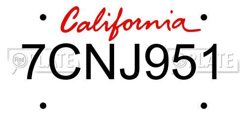 7CNJ951 California License Plate