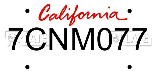 7CNM077 California License Plate
