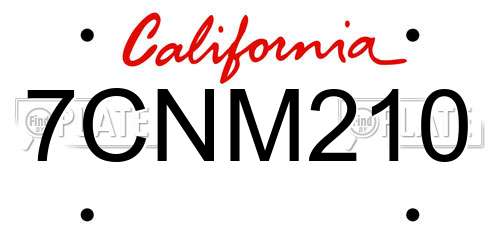 7CNM210 California License Plate