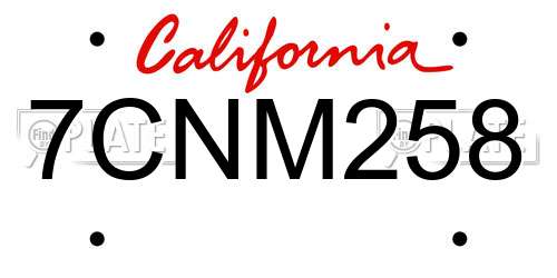 7CNM258 California License Plate