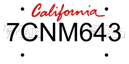 7CNM643 California License Plate