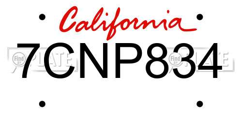 7CNP834 California License Plate