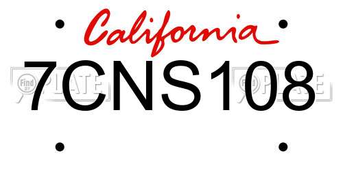 7CNS108 California License Plate