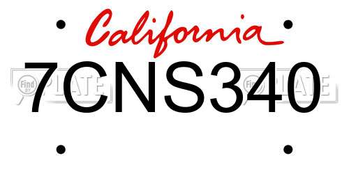 7CNS340 California License Plate