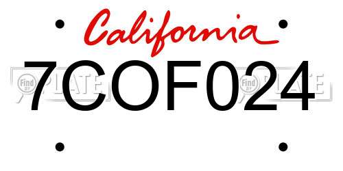 7COF024 California License Plate