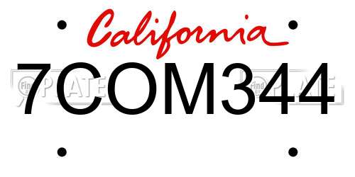 7COM344 California License Plate