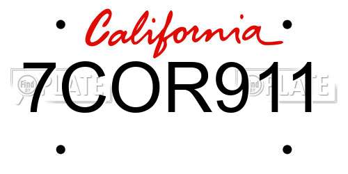7COR911 California License Plate
