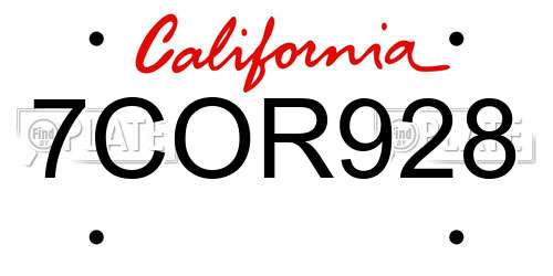 7COR928 California License Plate