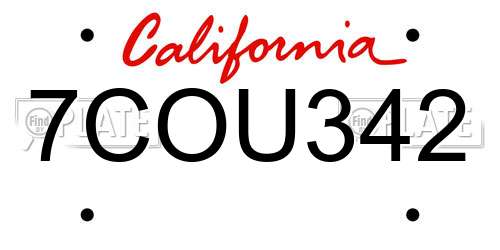 7COU342 California License Plate