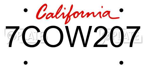 7COW207 California License Plate