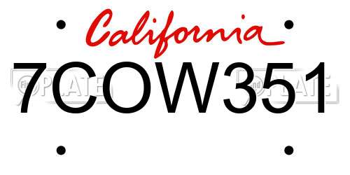 7COW351 California License Plate