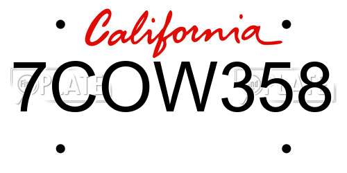 7COW358 California License Plate