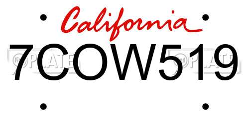 7COW519 California License Plate