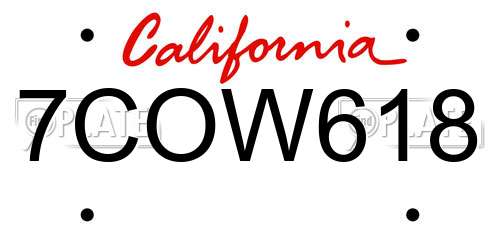 7COW618 California License Plate