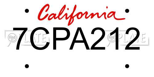 7CPA212 California License Plate