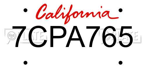 7CPA765 California License Plate