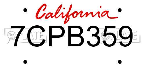 7CPB359 California License Plate